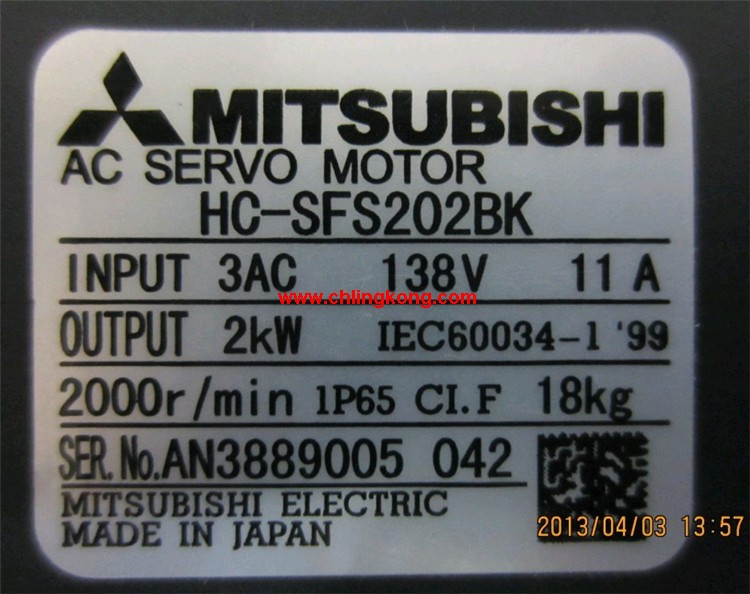 三菱中慣量中功率電機(jī)HC-SFS202BK